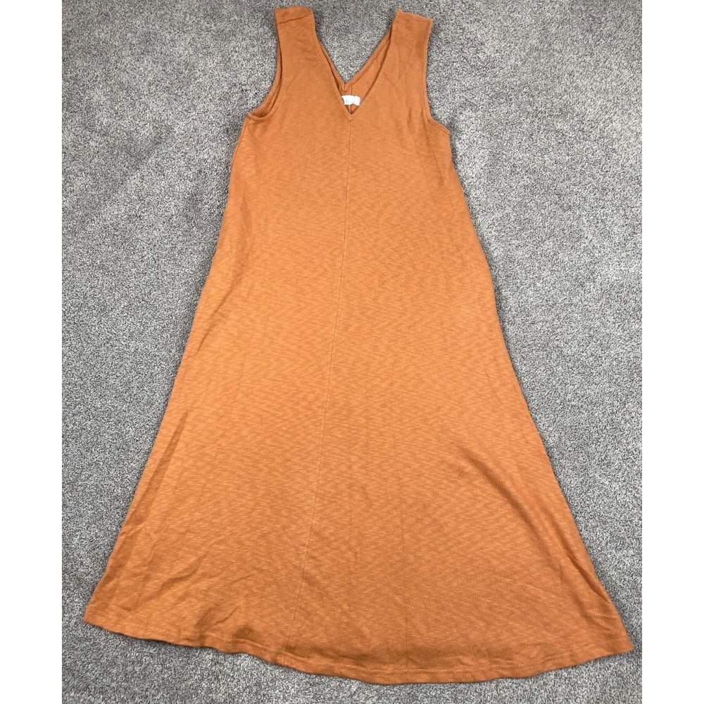 Free People Beach Dress Womens Large Orange Knit Midi Pockets Boho Vacation NEW